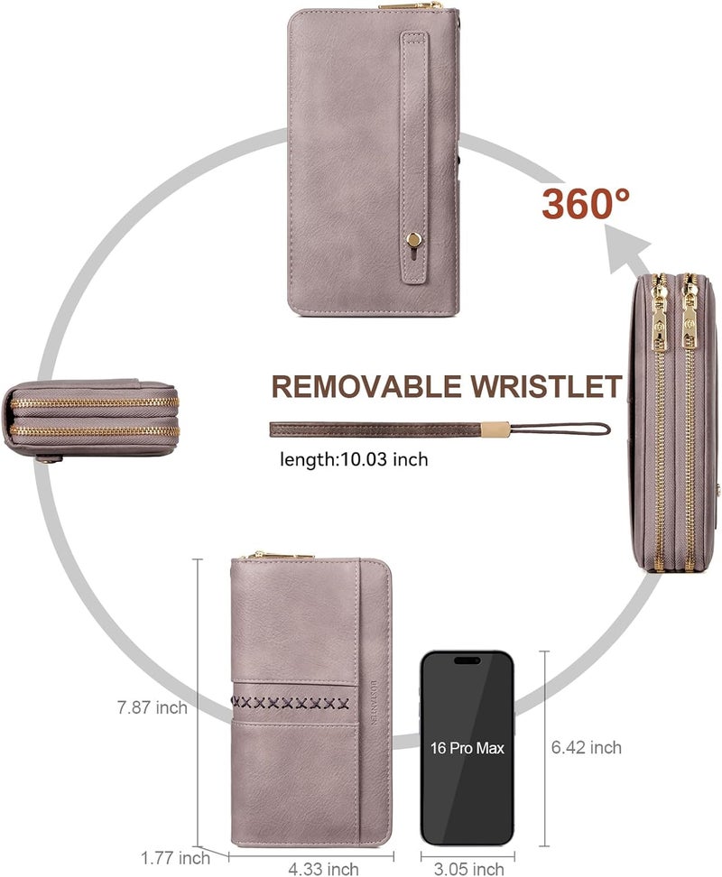 Bostanten Wallets for Women Leather RFID Double Zipper Around Credit Card Holder Large Capacity Wristlet Clutch Wallet - Image 4